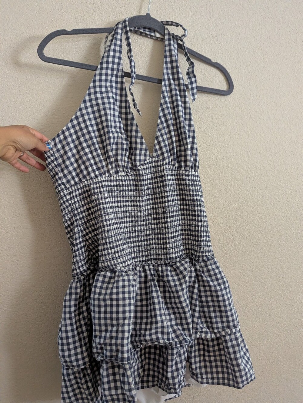 Hollister Black and White Gingham Halter Tiered Dress
